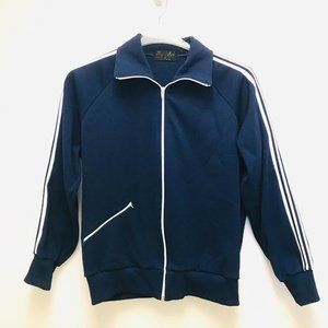 Vintage Track Jacket Zip Front Navy Blue Polyester